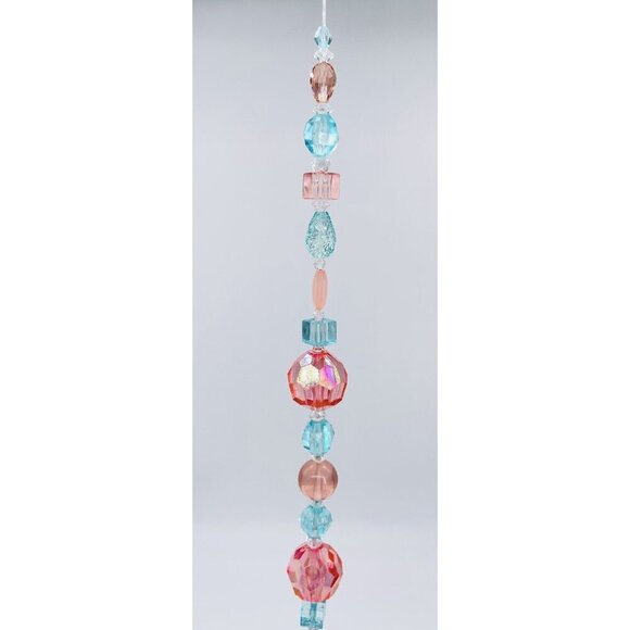 Beaded Suncatcher Blue Peach Crystal Prism Hanging Patio Decor Yard Art - Picture 5 of 8